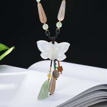 Chalcedony agate sweater chain long wild 2020 new temperament high-end exquisite autumn and winter pendant jade necklace