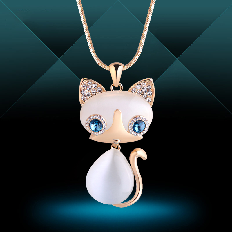 Lydikana cat's eye stone cute fox sweater chain women's long style all-match simple necklace autumn and winter 2022 new style