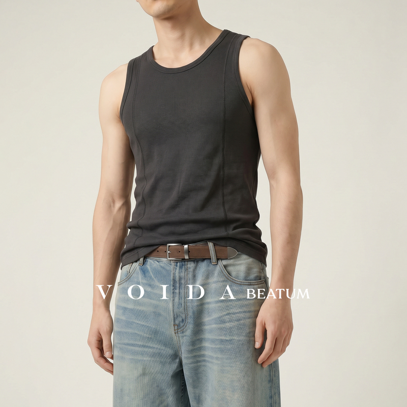 Voida Does Not Match Modal Fabric, Waist-Cinching Fishbone Line Design, Simple and High-End Feel, Summer Men's Fitness Tank Top T-Shirt