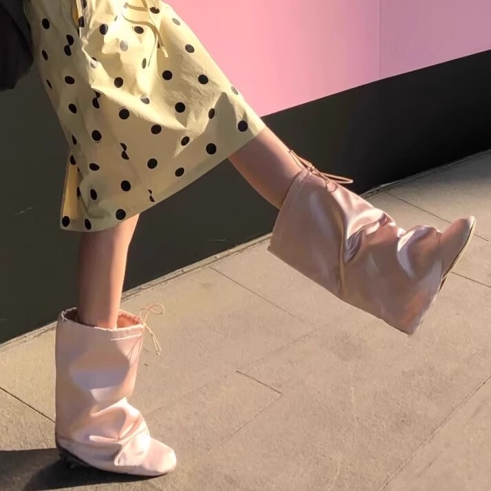 Sweet and Cool Girl Y2K Satin Ballet High-Top Flat Shoes Retro Hot Girl Boots with Adjustable Cuff Sweet and Cool Girl Y2K Satin Ballet High-Top Flat Shoes Retro Hot Girl Boots with Adjustable Cuff