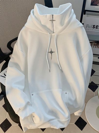 Spring and Autumn Pullover Turtleneck Sweatshirt for Men, Casual Trendy Brand, Sports Japanese Retro Style, Cool and Trendy Hooded Jacket for Teenagers