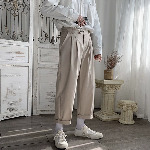 Штаны, трендовый японский костюм для отдыха, свободный прямой крой, оверсайз, в корейском стиле