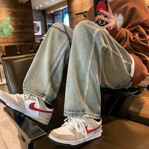 Осенние прямые свободные джинсы для отдыха, штаны, в американском стиле, свободный крой