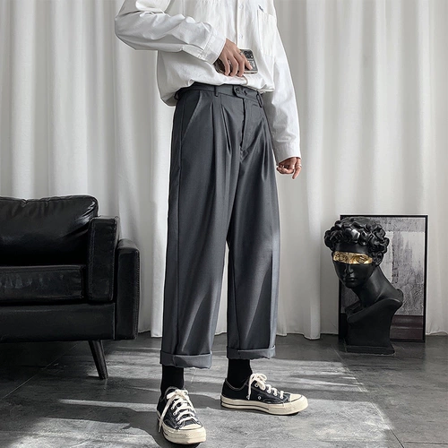 Штаны, трендовый японский костюм для отдыха, свободный прямой крой, оверсайз, в корейском стиле