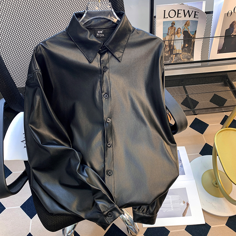 Spring and Autumn Leather Shirt for Men, Long-Sleeved Genuine Leather Casual Trendy Brand, Japanese Style, Cool American Retro Youth Thin Leather Jacket