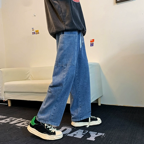 Осенние трендовые прямые свободные джинсы для отдыха, штаны, в корейском стиле, свободный крой