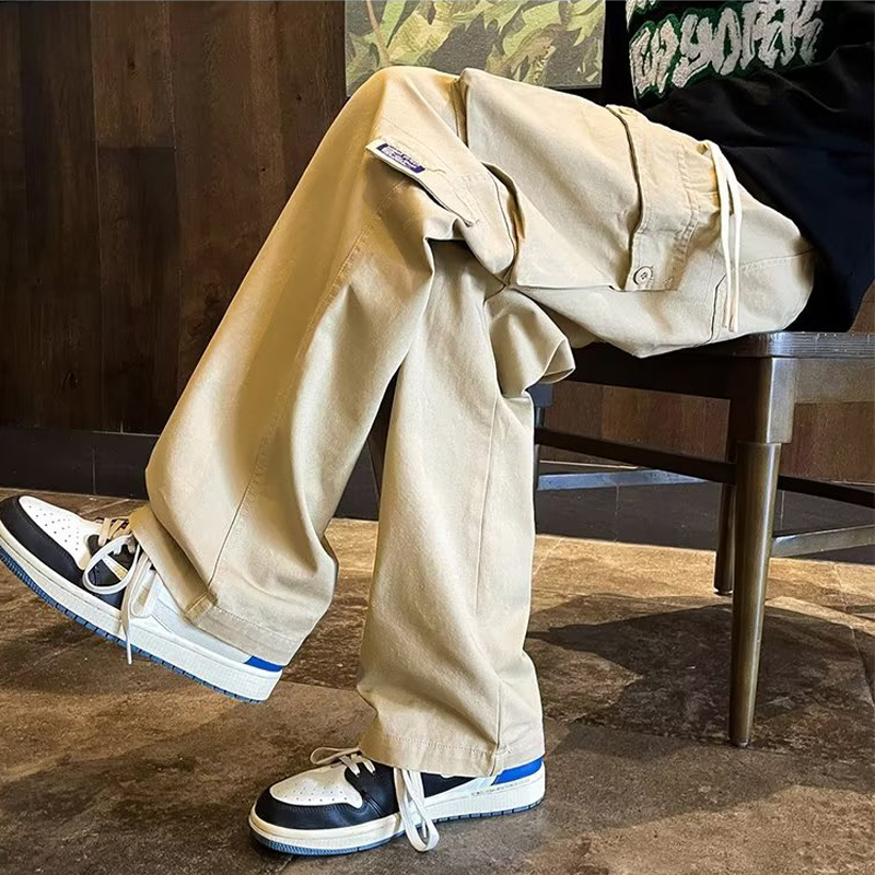 Summer Straight-Leg Cargo Pants for Men with Multiple Pockets, Stylish Casual Trendy High Street Sports Japanese Style Trendy Youth Pants
