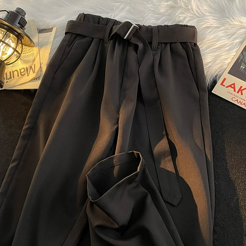 Осенние универсальные штаны, ремень для отдыха, костюм, свободный прямой крой, оверсайз, изысканный стиль, в корейском стиле