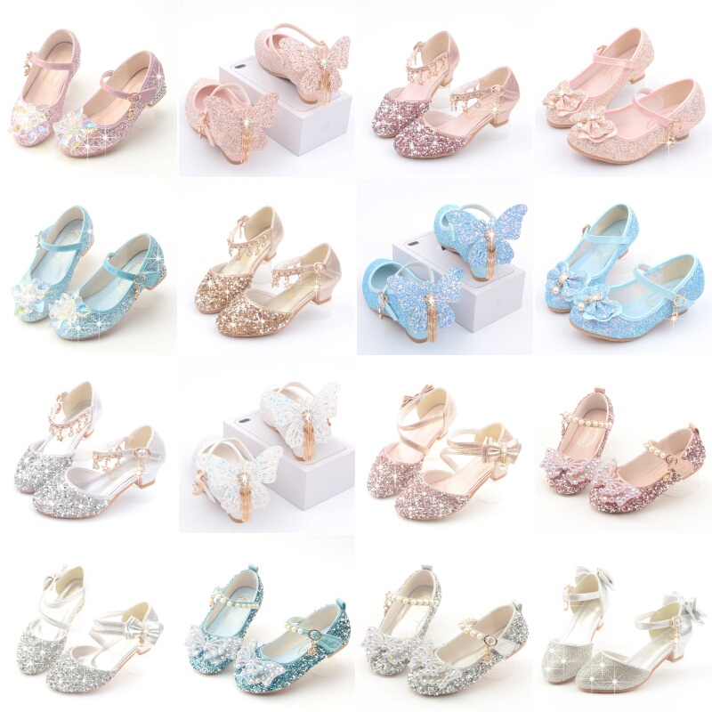 Performance Shoes for Girls, High Heels, Korean Style Sequins, Princess Shoes for Older Children, Student Performance Closed-Toe Sandals, Dress Shoes for Children
