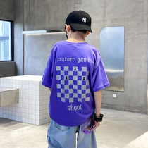 Boy short sleeve 2021 new ocean gas summer dress printed round collar personality relaxation CUHK Tong T-shirt half sleeve child tide