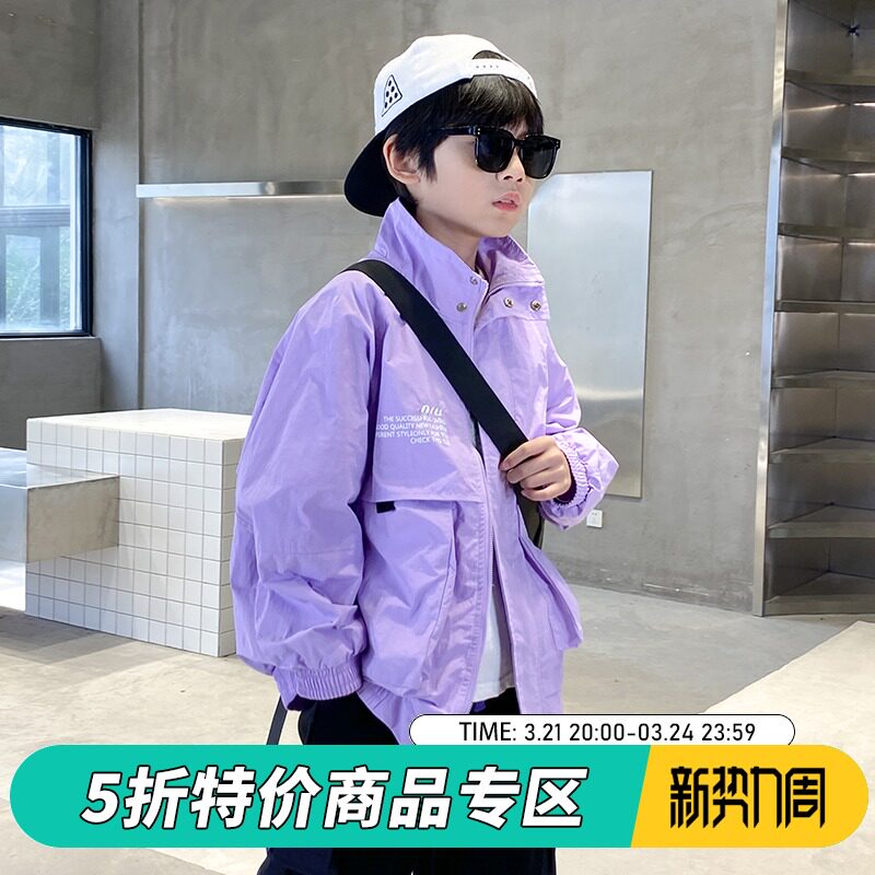 Boy Lichen Collar Assault Jacket Spring Dress 2021 New Loose Foreign Pie Fashion CUHK Child Labor Jacket Trend