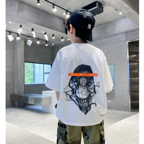 Boy cartoon printed short sleeves 2021 new summer clothing Childrens port Wind Ocean Gas relaxed T-shirt CUHK Scout half sleeve damp