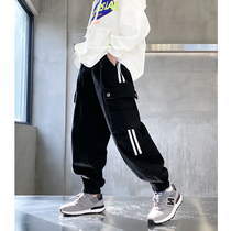 Boys spring clothing line of pants 2021 new days tying streaks loose pockets foreign air CUHK children casual pants long pants