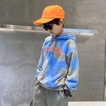  Childrens spring hooded sweater boys 2021 new Korean version contrast printing Western style fashion middle and large childrens jacket tide