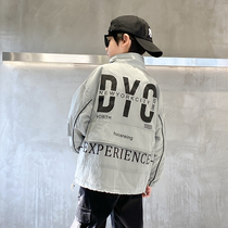 Boy Spring Clothing Jacket 2021 New National Tide Large Letters Printed Loose Foreign Air Standing Collar Tooling Jacket CUHK Tong