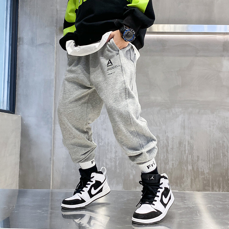 Boy Spring Clothing Grey Sports Pants 2022 New Japanese ensemble Students casual pants CUHK Knit Panty Pants Tide