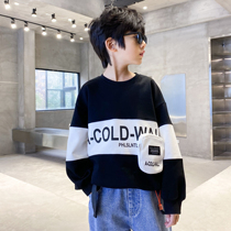  2021 new spring boys contrast color stitching sweater childrens Korean western style round neck middle and large childrens long-sleeved top