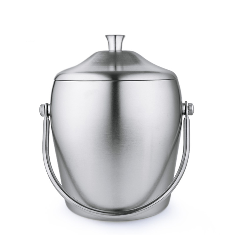 Huang Hawk Stainless Steel Ice Bucket Double with lid frosted Ice Grain Barrel Hand Insulated Ice Bucket LQ094