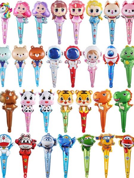 Inflatable Aluminum Balloon Handheld Long Stick Girl Magic Wand Magic Stick Cartoon Style School Sports Meeting Atmosphere Group