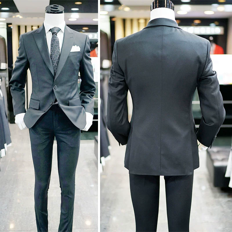 069 Spring SONGZIO Korean Business Mens Double Slit West Slim Fit Banquet Wedding Suit Set 2 Piece - Suit phù hợp