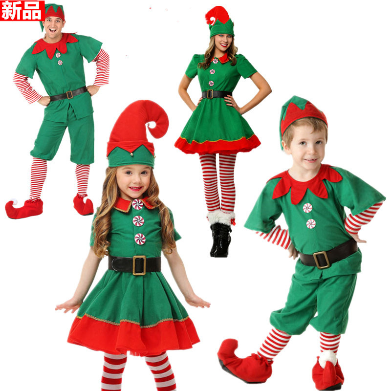 Children's Halloween Christmas clothes adult boys and girls green elf dance clothes show costumes