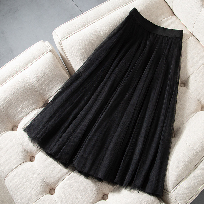 Static-free mesh skirt, natural drape and elegant skirt, all-match mid-length version 2021 spring new style