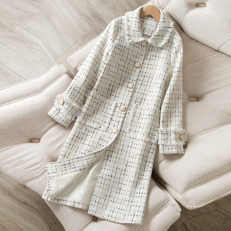 2021 New autumn and winter coat girl middle long - line jacket winter spring and autumn small fragrance plate high end