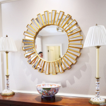 European style dining room round sunglasses Fireplace mirror Living room hanging mirror Decorative mirror Background wall hanging creative entrance mirror