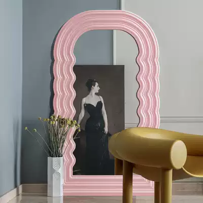 Nordic net red memphis mirror Wave full-length mirror Floor-to-ceiling full-length mirror Wall-to-floor bedroom ins full-length mirror
