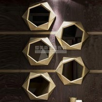 Eurostyle antique gold polygonal mirror American Xuanguan mirror Living room Restaurant Composition Decorative Mirror Background Wall Wall-mounted Mirror
