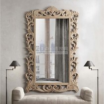 Retro Dressing Goggles Dresser Dressers Mirror Wall-mounted Bedroom Make-up Mirror Son Wood Carved Flower Genguan Living-room Decorative Mirror Customisation