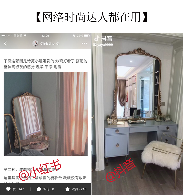 Gương chạm khắc châu Âu bàn trang điểm gương treo tường phòng ngủ trang điểm retro gương phòng khách cũ gương trang trí tùy chỉnh - Gương gương để phòng