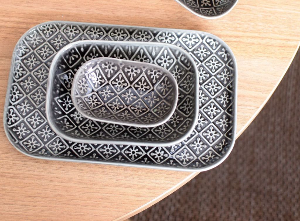 Baroque style relief square ceramic plate Square bean dish Dessert plate Breakfast plate Underglaze color square tableware