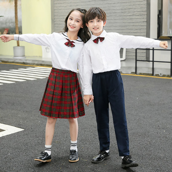 Shenzhen school uniform primary school students autumn and winter dress sweater elastic trousers boys and girls long sleeve white shirt pants