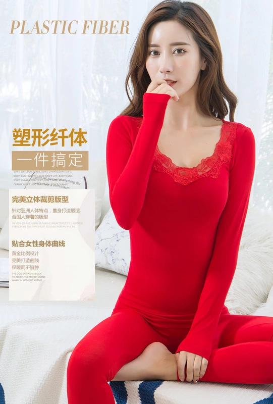 Ren Qiuyi Qiuku Phụ nữ tay áo cotton mỏng Cơ thể đẹp cao cổ áo ngoài mặc đồ lót nhiệt phần mỏng màu đỏ đen