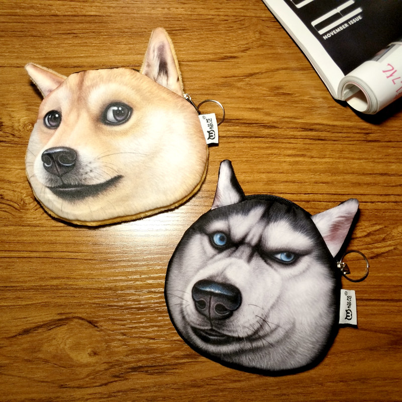 Creative God-funk two husky dog head printed coin wallet Japanese and Korean soft girl zipper fabric small bag coin bag card bag