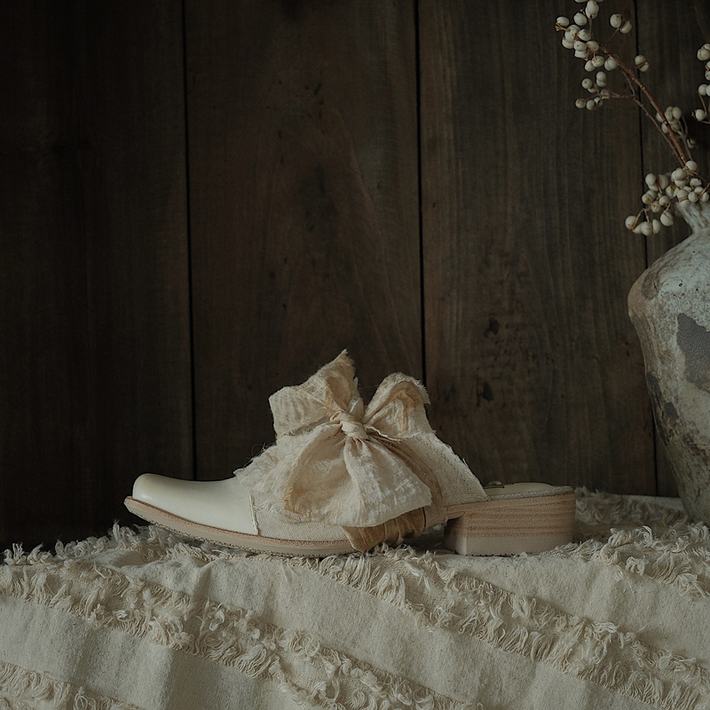 Ding Yin | Original Designer Wabi-Sabi Style Retro Forest-Inspired Patchwork Versatile Handmade Women's Square-Toe Mule Clogs