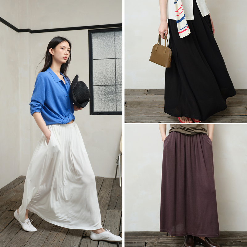 Fpe Summer Flowing Skirt 15.5 Micron Merino Wool Lenzing Tencel Sunscreen Leg-Lengthening Lightweight Skirt