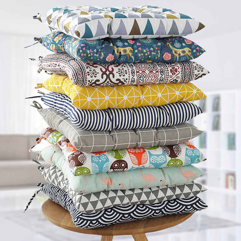Cotton and hemp chair cushion Female student stool cushion Office seat cushion square butt cushion Chair cushion Household floor seat soft cushion