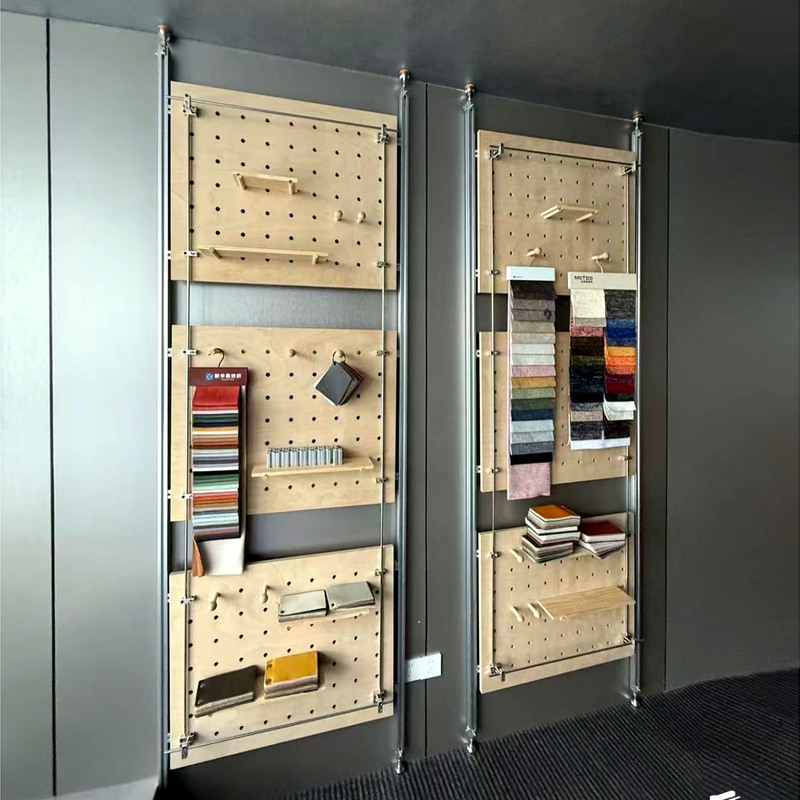Partition Perforated Board, Floor-To-Ceiling Screen, Natural Wood Style, Image Partition, Entryway Screen, Decorative Storage Rack