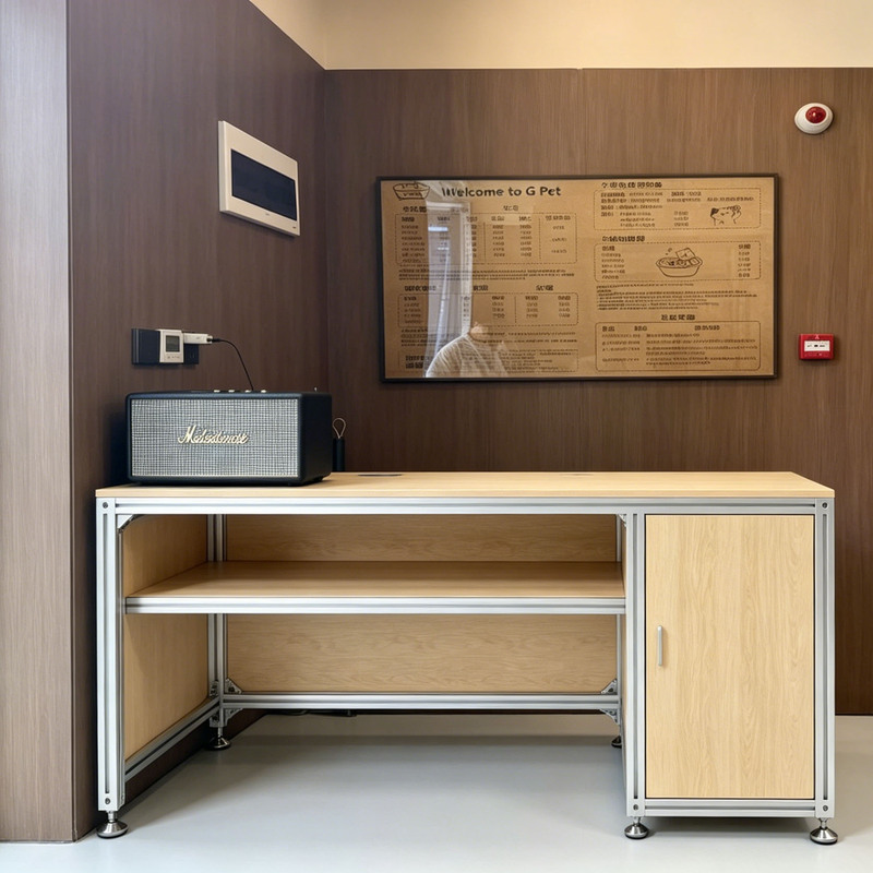 Aluminum Profile Marine Board Front Desk Store Entrance Cashier Counter Small Reception Desk Pet Shop Cultural and Creative Store Wooden Counter