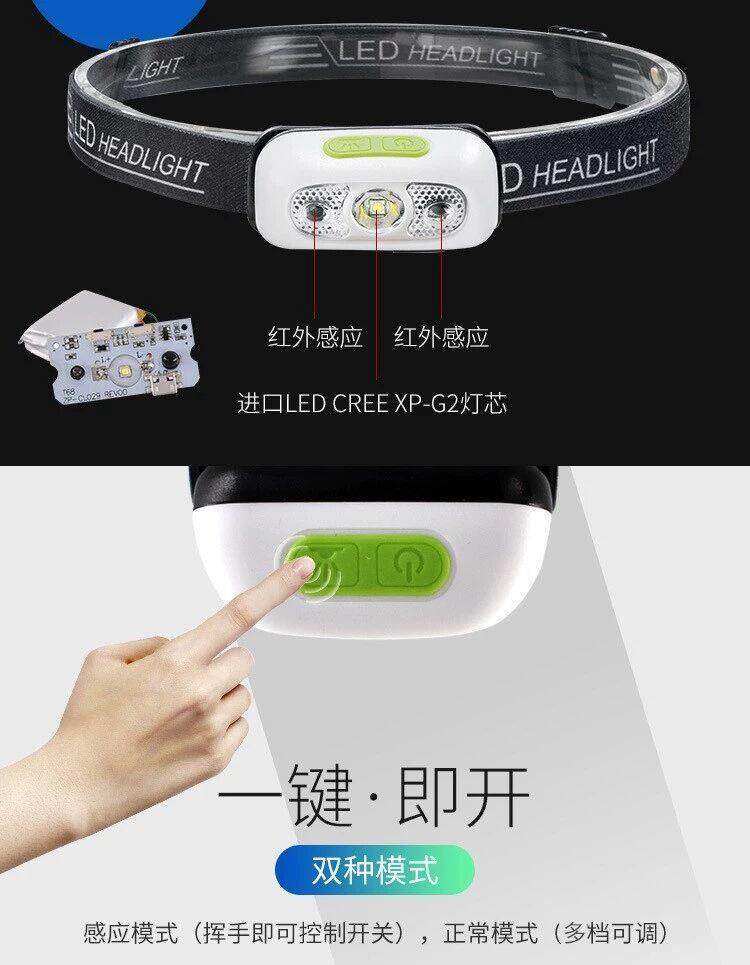 Induction headlights strong LED lamp USB charging headlights Fishing lights waterproof ultra-light night running bait household