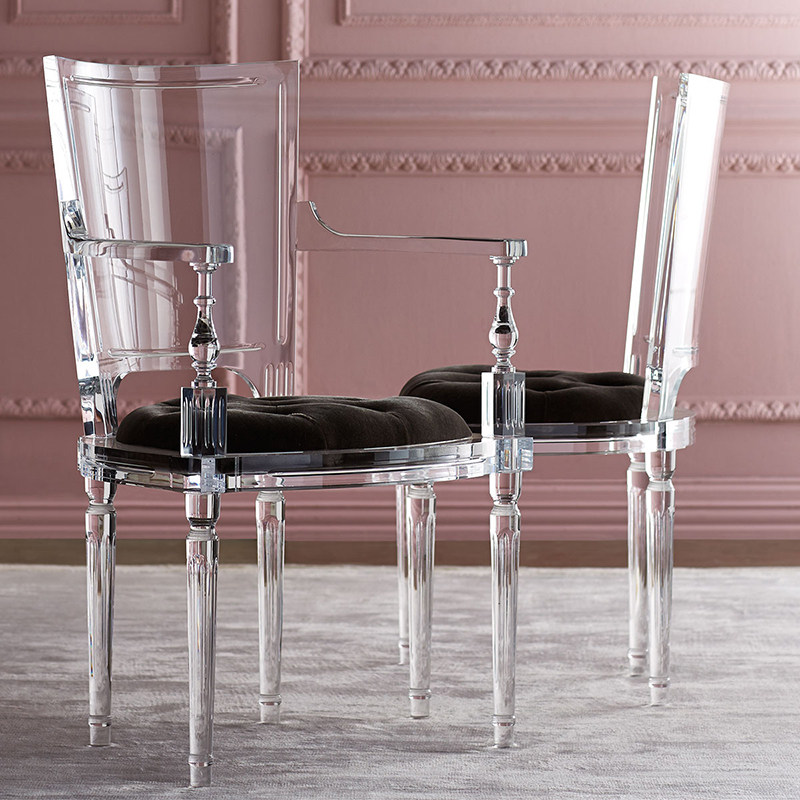 U.S. imported advanced crystal dining chair with armrest blue leisure chair villa sofa chair acrylic computer chair