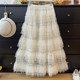 French Heavy Industry Sparkling Sequins Mesh Puffy Skirt Women's Autumn 2025 High Waist A-Line Loose Layer Cake Skirt