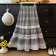 French lace stitching hollow contrast plaid skirt for women autumn 2025 high waist A-line loose cake long skirt