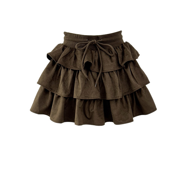 French style ruffled drawstring lace-up puffy skirt summer 2025 hot girl pleated A-line tiered cake skirt