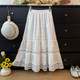 French lace stitching hollow contrast plaid skirt for women autumn 2025 high waist A-line loose cake long skirt