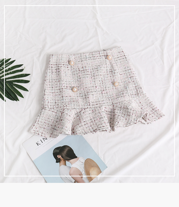 Retro hỗn hợp màu tweed xù cao eo đuôi cá váy nữ mùa thu 2018 khí mới hoang dã váy chan vay