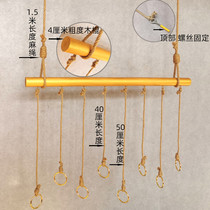 Clothing store hanging solid wood hanging clothes hook wall display rack wall hanging boom hemp rope hanging ring side hanging clothes shelf
