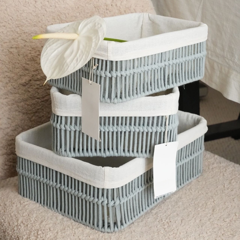 Oayhome Mint Green Rounded Corner Cotton Woven Storage Basket Sundries Basket Organizer Basket with Lining and Metal Structure Oayhome Mint Green Rounded Corner Cotton Woven Storage Basket Sundries Basket Organizer Basket with Lining and Metal Structure